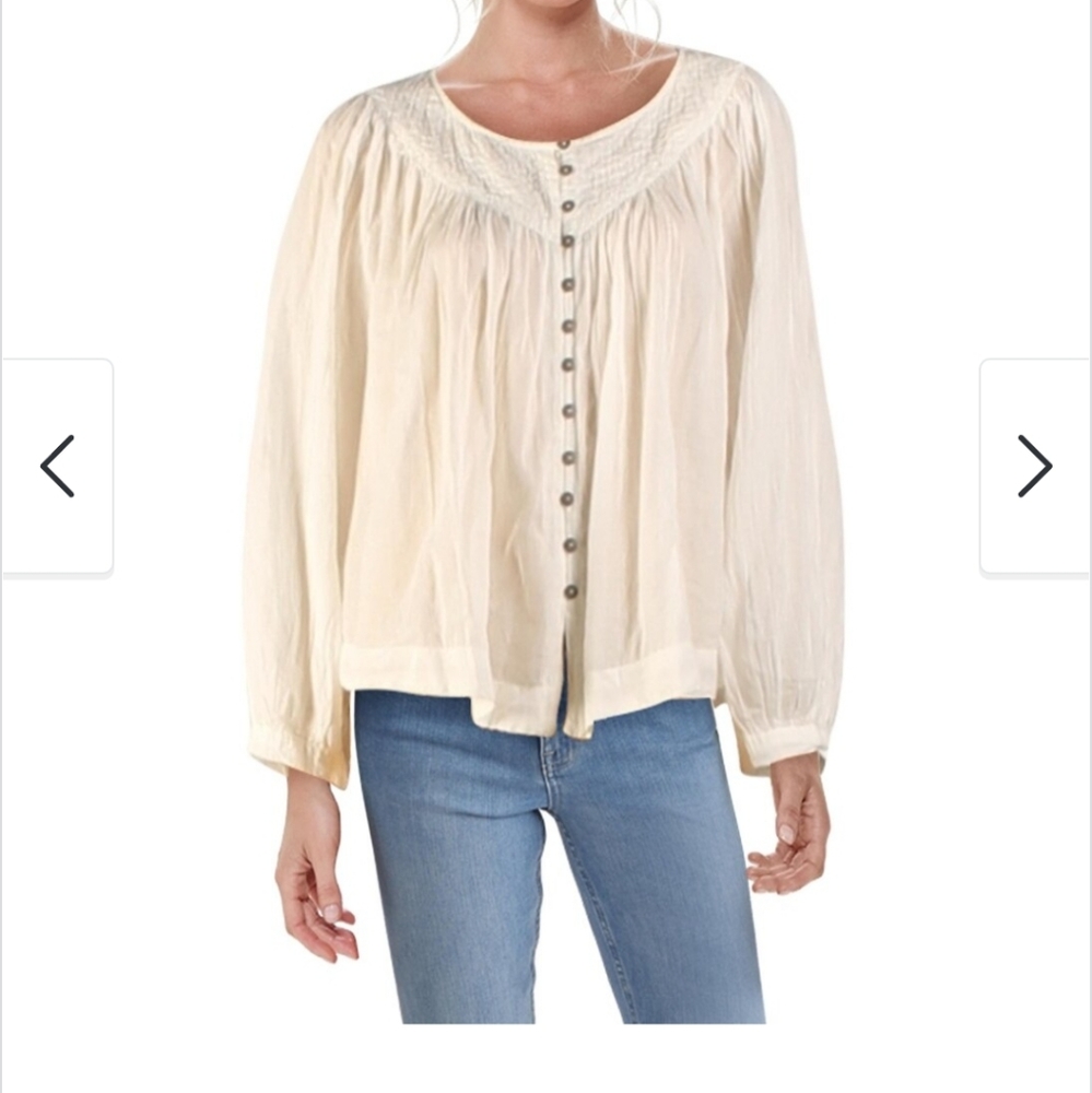 We The Free Women's White Cool Meadow Longsleeve Top